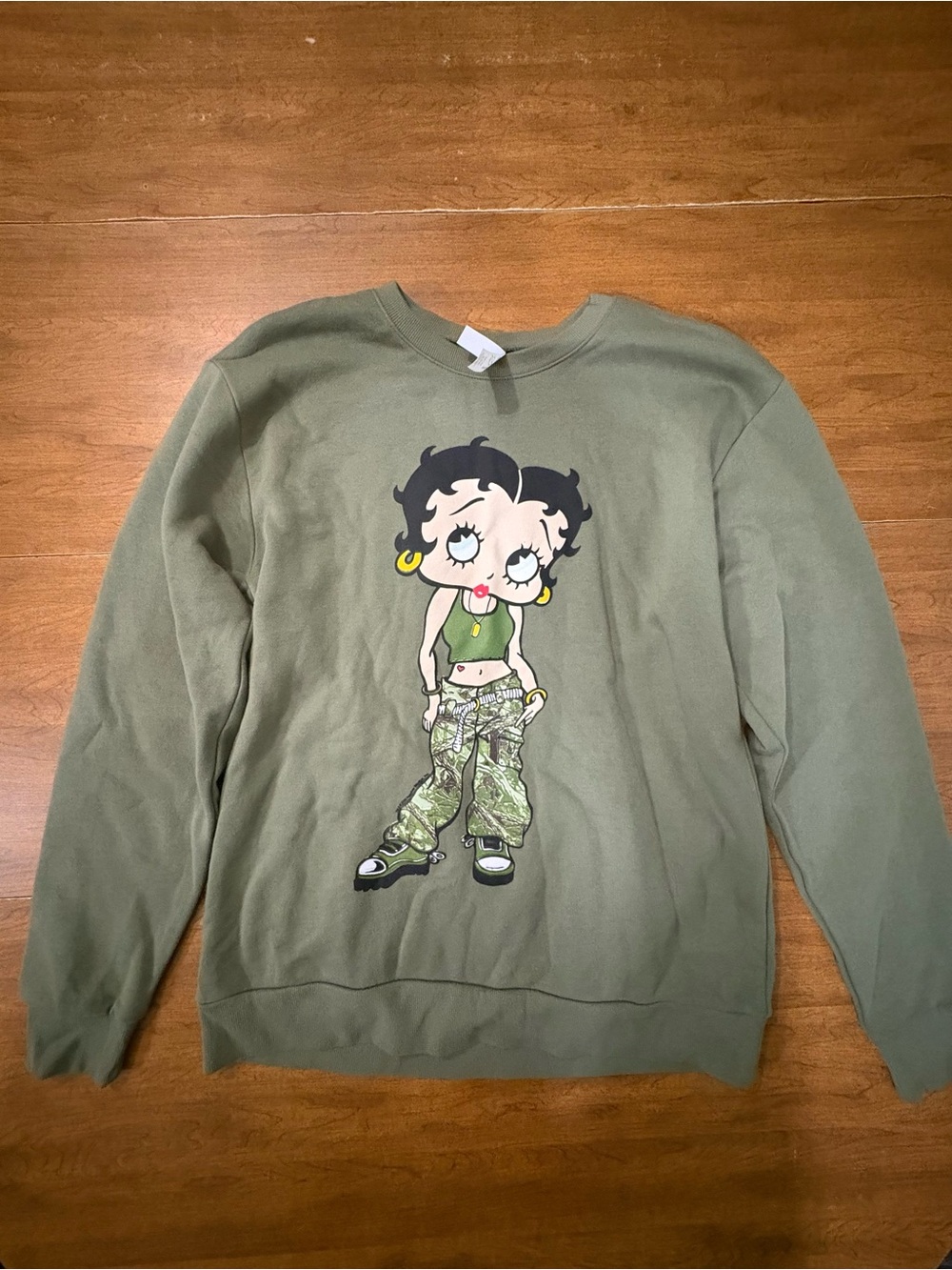 Alternative Apparel Olive Green Betty Boop Graphic Crewneck Sweatshirt